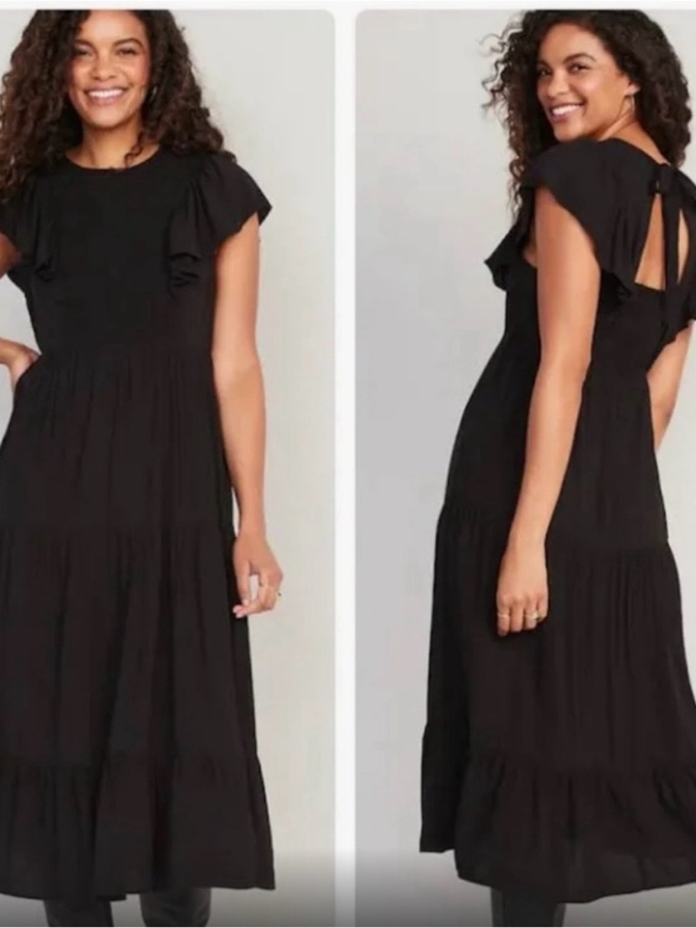 Old Navy Black Ruffle Sleeve Midi Dress - Brand: